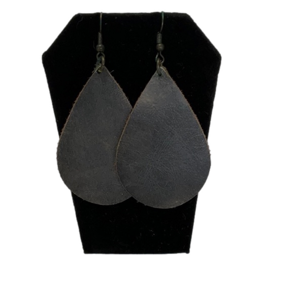 Earrings Distressed Gray Leather with Bronze Tone hangers - Picture 1 of 3